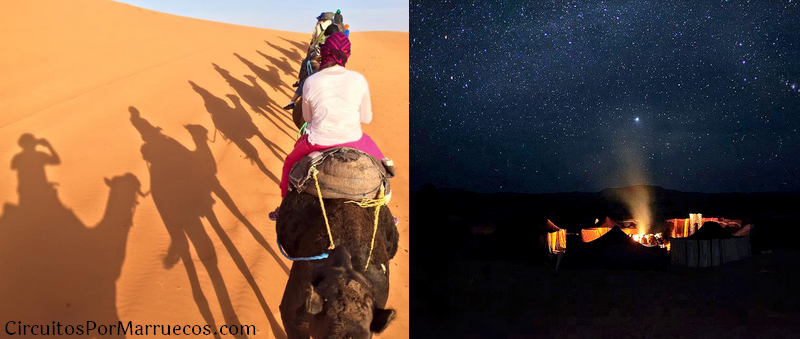 paseo en camellos noche en el desierto de merzouga